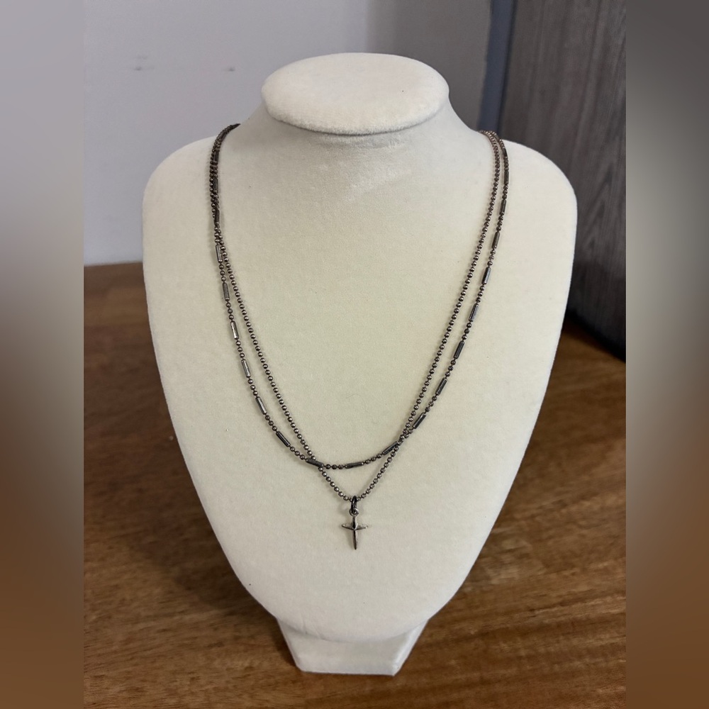 Charming double 21 Inch Ball Chain Small Cross Charm Necklace